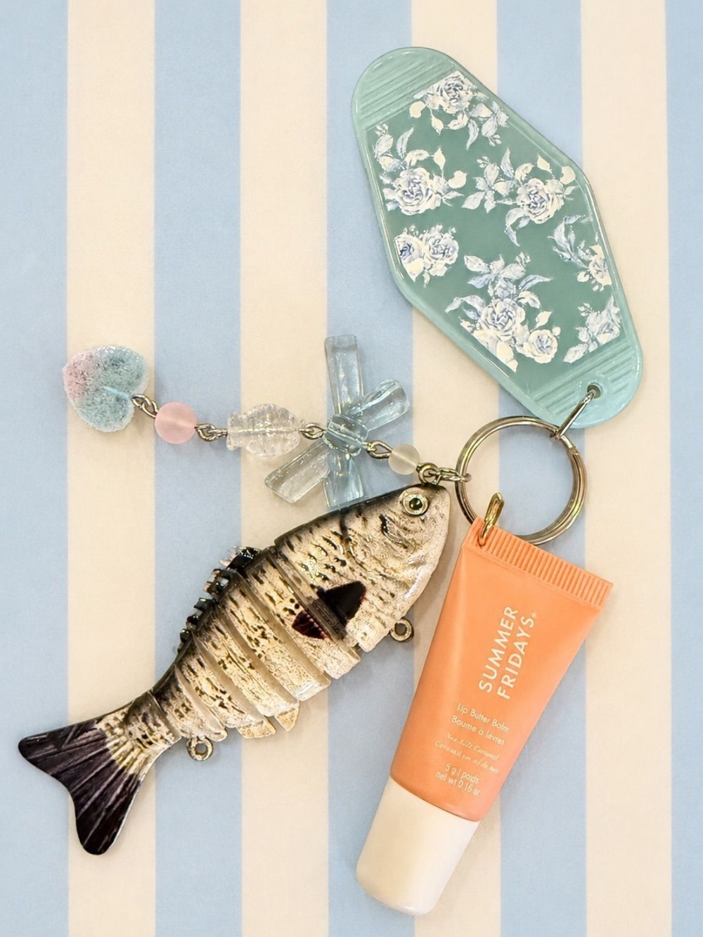 Summer Fridays Peach Lip Balm Keychain with Sea Charm Accents
